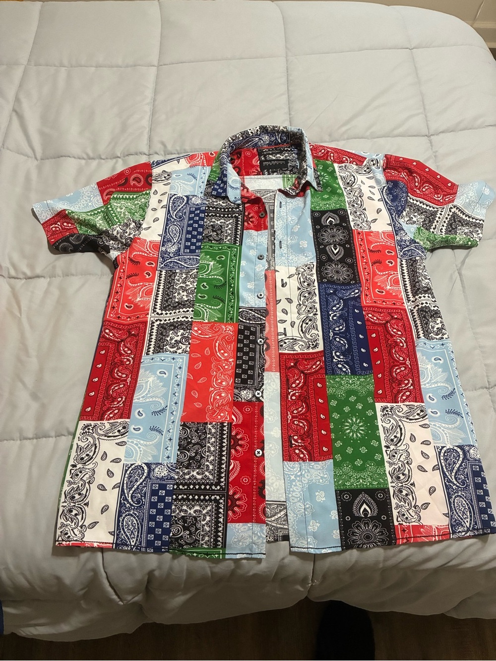 Multicolor Patchwork Bandana Print Short Sleeve Shirt